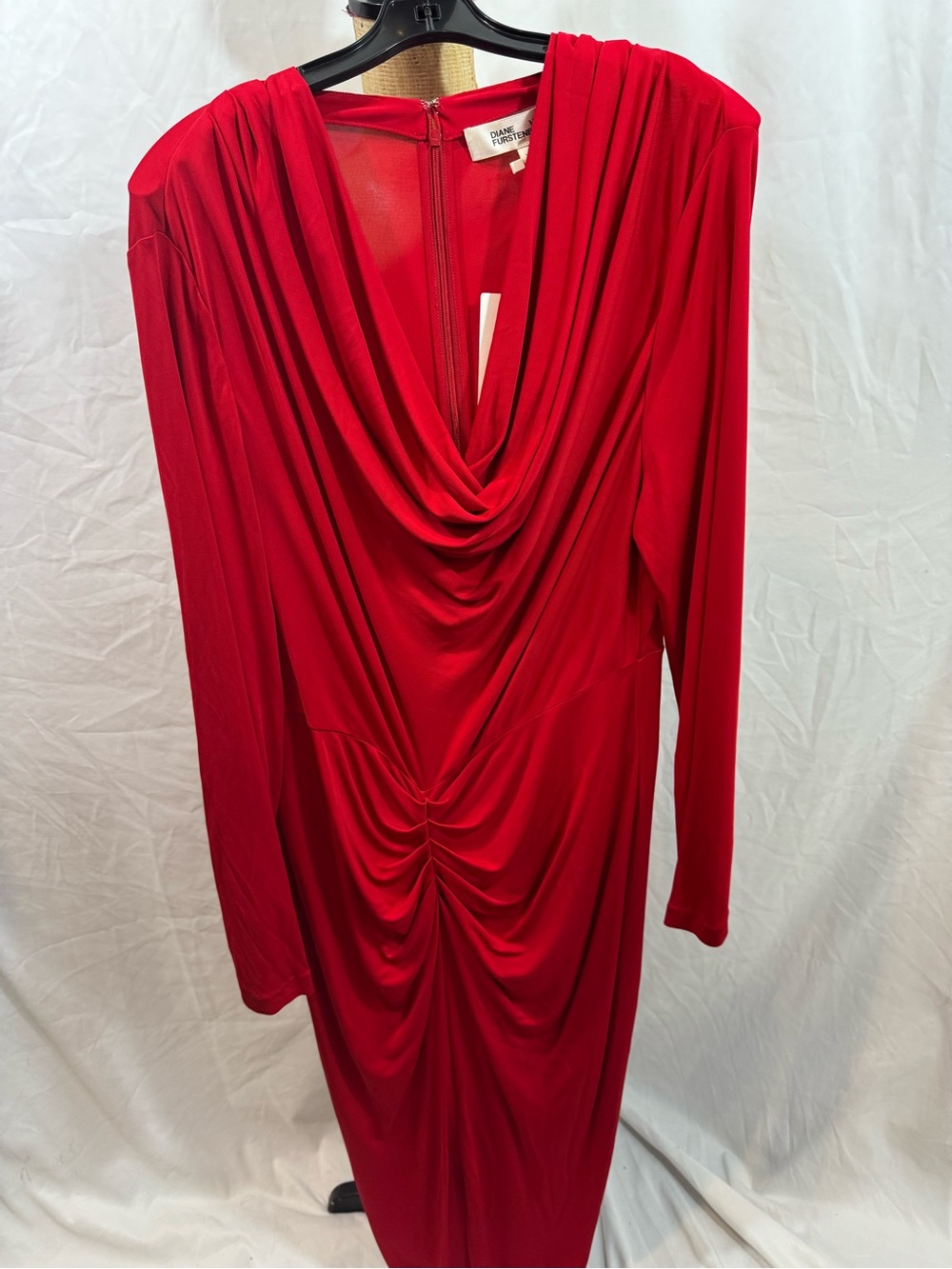 Diane von Furstenberg Red Draped Long-Sleeve Jersey Dress XL - Picture 1 of 10